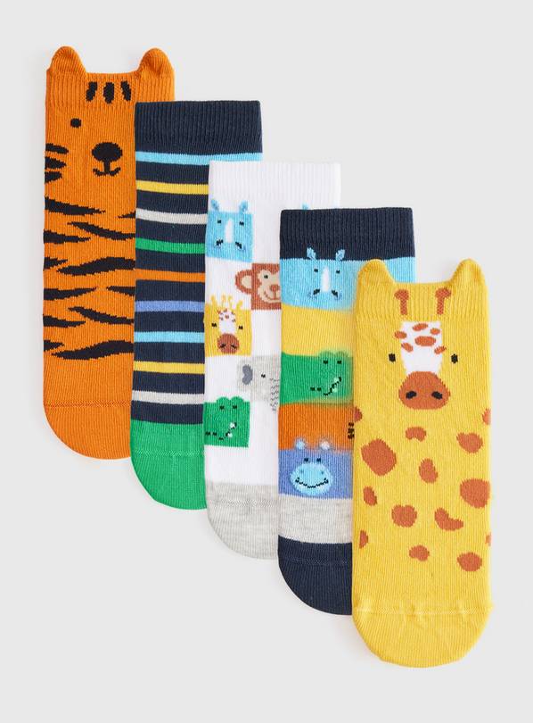 Geo Animal Print Ankle Socks 5 Pack 6-8.5 Infant